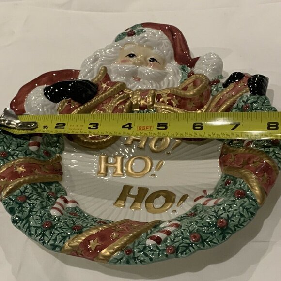 Fitz and Floyd Essential Santa Wreath Christmas Ho Ho Ho Cookie Canape Plate 8" - Picture 9 of 10